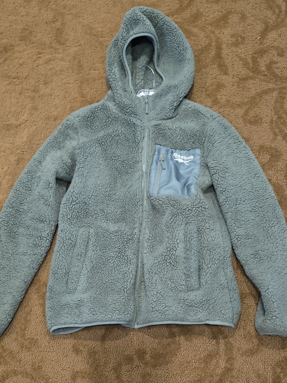 Reebok Sage Green Sherpa Hooded Fleece Jacket